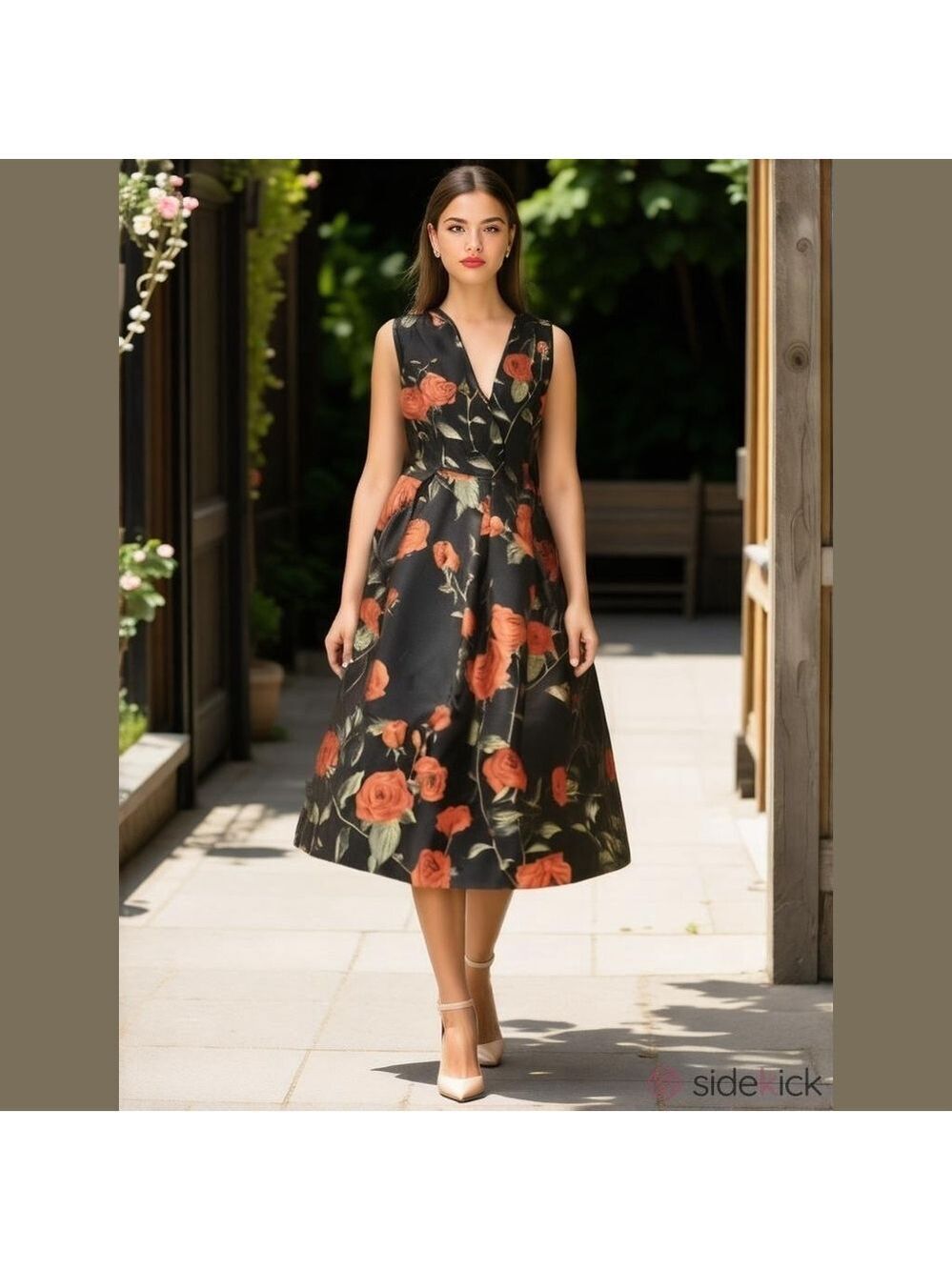 Hesperus Women's Stunning Black Fit & Flare Dress With Floral Design , Large